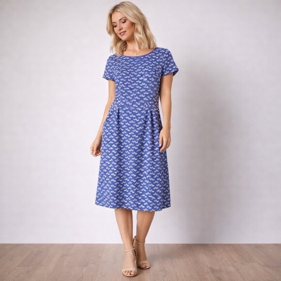 Boden Dresses & Skirts - Boden Blue Swan Novelty Print Cotton Fit & Flare Dress Short Sleeve Casual 4
